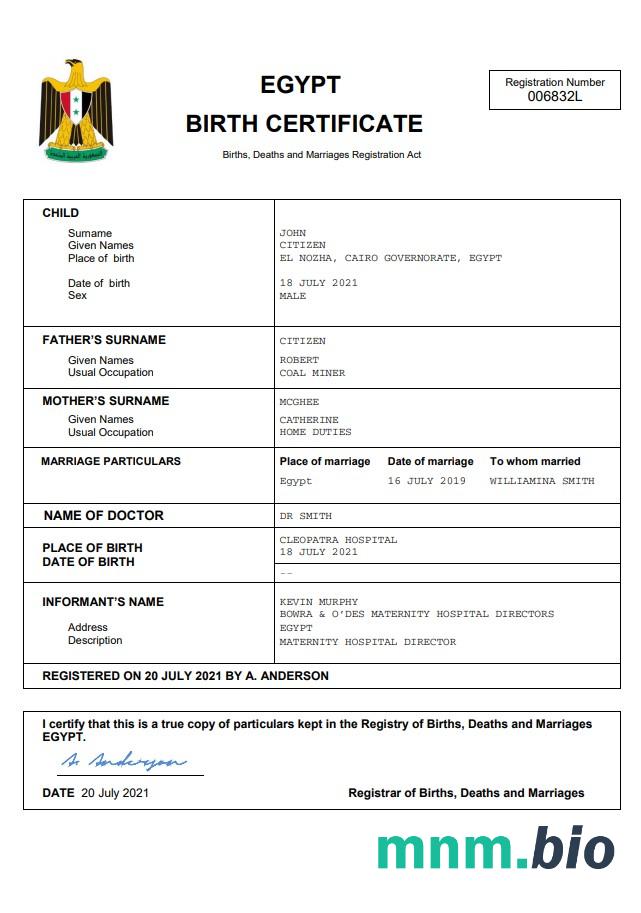 Egypt narodziny certyfikat Word i PDF szablon